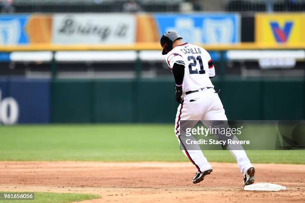 Welington Castillo of the Chicago White Sox runs the bases after a home run against the Texas Rangers during the second inning of a game at...