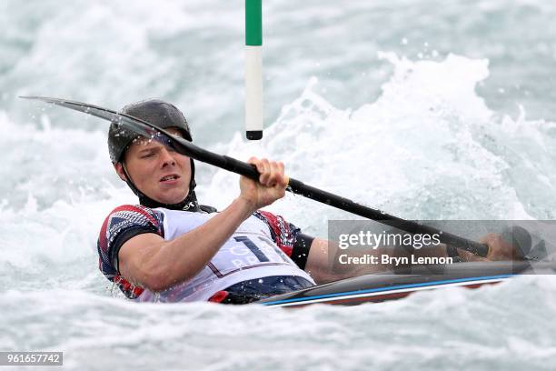 Chris Bowers in action during the British Canoe Slalom Media day ahead of the European Championships at Lee Valley White Water Centre on May 23, 2018...