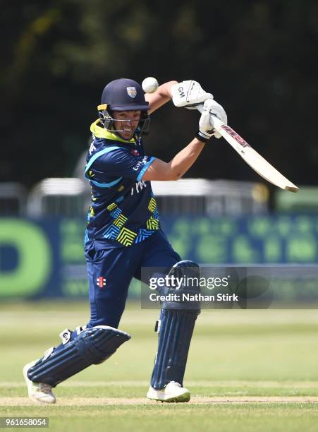 Tom Latham batting during the Royal London One-Day Cup match between Derbyshire and Durham at The 3aaa County Ground on May 23, 2018 in Derby,...