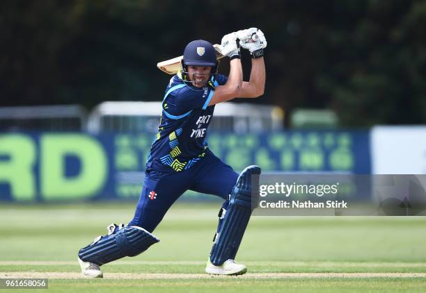 Tom Latham batting during the Royal London One-Day Cup match between Derbyshire and Durham at The 3aaa County Ground on May 23, 2018 in Derby,...