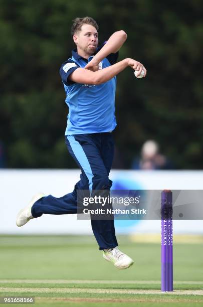 Matt Critchley of Derbyshire runs into bowl during the Royal London One-Day Cup match between Derbyshire and Durham at The 3aaa County Ground on May...