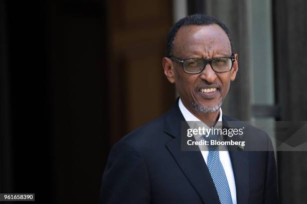 Paul Kagame, Rwanda's president, arrives for a meeting with Emmanuel Macron, France's president, at the Elysee Palace, in Paris, France, on...