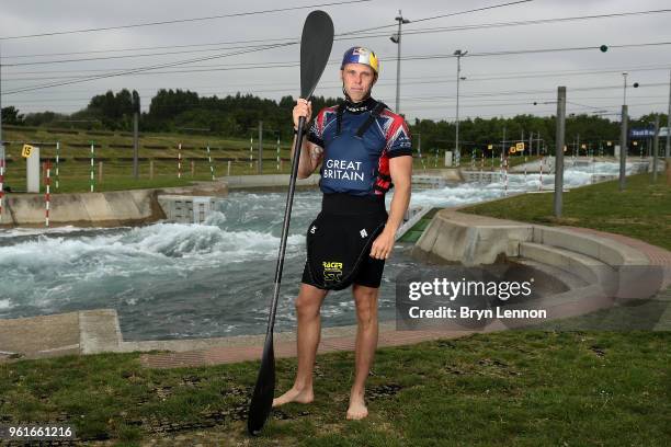 Joe Clarke poses for a photo during the British Canoe Slalom Media day ahead of the European Championships at Lee Valley White Water Centre on May...