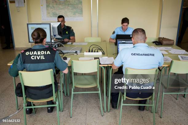 King Felipe VI of Spain visits students of the Spanish Civil Guard Corps and the French National Gendarmerie at the 'Duque de Ahumada' Young Guards...