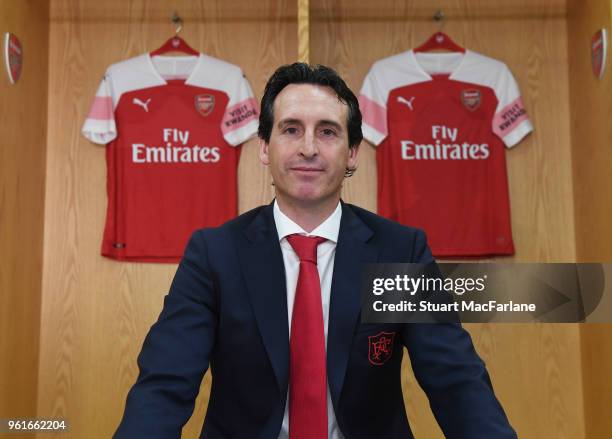 Arsenal unveil their new manager Unai Emery at the Emirates Stadium on May 23, 2018 in London, England.