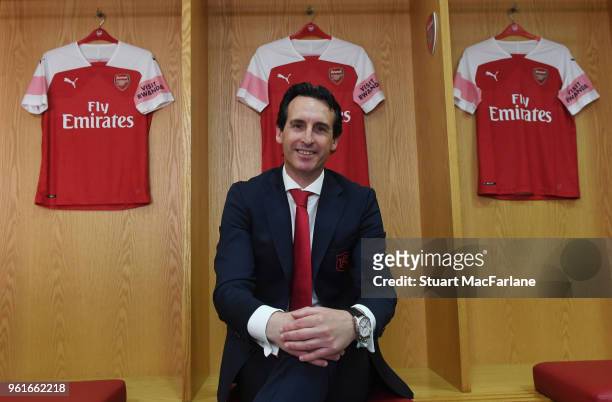 Arsenal unveil their new manager Unai Emery at the Emirates Stadium on May 23, 2018 in London, England.