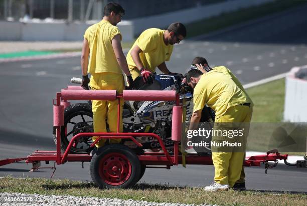 Accident of Tito Rabat during the Moto GP test in the Barcelona Catalunya Circuit, on 23th May 2018 in Barcelona, Spain. --