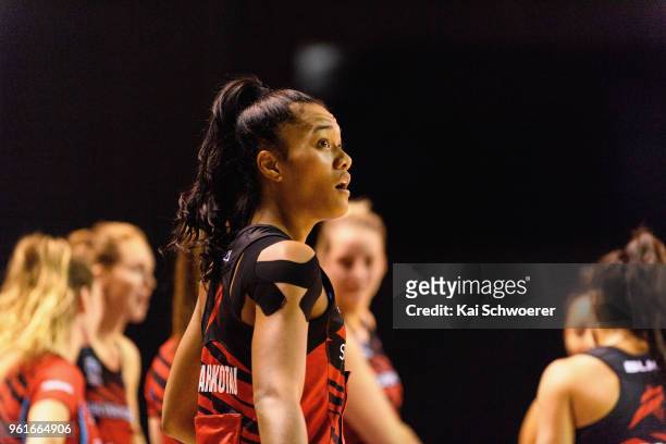 Temalisi Fakahokotau of the Tactix looks on during the round three ANZ Premiership match between the Mainland Tactix and the Northern Stars at...