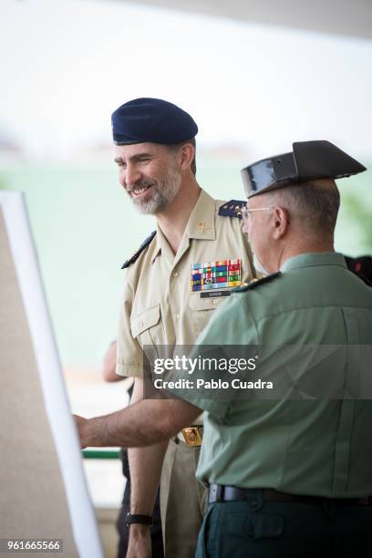 King Felipe VI of Spain visits students of the Spanish Civil Guard Corps and the French National Gendarmerie at the 'Duque de Ahumada' Young Guards...