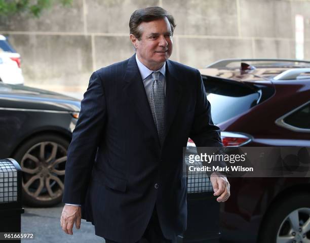 Former Trump campaign manager Paul Manafort arrives for a hearing at the E. Barrett Prettyman U.S. Courthouse on May 23, 2018 in Washington, DC....