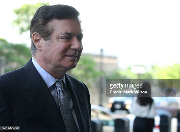 Former Trump campaign manager Paul Manafort arrives for a hearing at the E. Barrett Prettyman U.S. Courthouse on May 23, 2018 in Washington, DC....