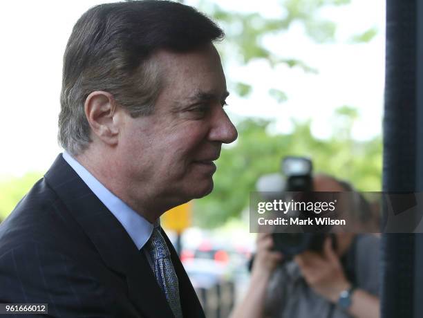 Former Trump campaign manager Paul Manafort arrives for a hearing at the E. Barrett Prettyman U.S. Courthouse on May 23, 2018 in Washington, DC....