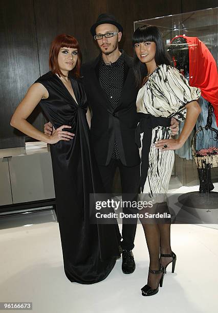 Valerj Pobega, Artist Mattia Biagi and Mary Ta, Founder and Owner of Minotti Los Angeles attend Minotti Los Angeles And LA Art Show Present Young...