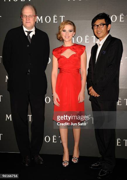 Moet Hennessy Regional Magnaging Director Asia Pacific Mark Bedingham, actress Scarlett Johansson and actor Junichi Ishida attend 'Tribute to Cinema'...