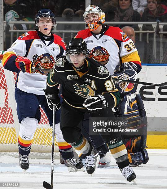 Nazem Kadri of the London Knights skates in a game against the Erie Otters on January 22, 2010 at the John Labatt Centre in London, Ontario. The...