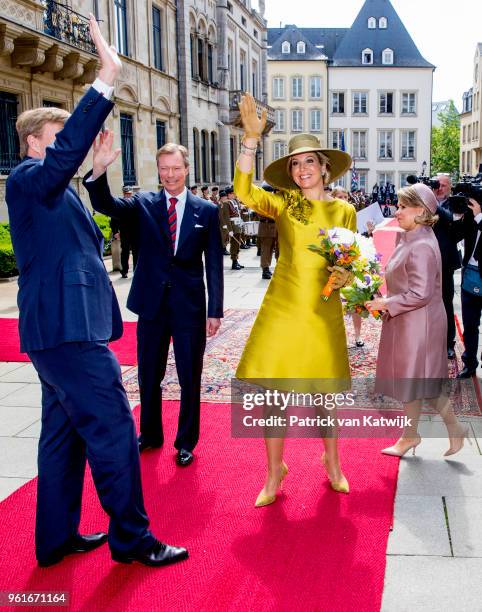 King Willem-Alexander of The Netherlands and Queen Maxima of The Netherlands are welcomed by Grand Duke Henri and Grand Duchess Maria Teresa of...