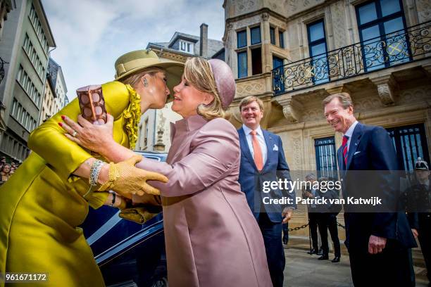 King Willem-Alexander of The Netherlands and Queen Maxima of The Netherlands are welcomed by Grand Duke Henri and Grand Duchess Maria Teresa of...