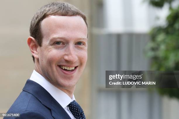 Facebook's CEO Mark Zuckerberg leaves after the "Tech for Good" Summit at the Elysee Palace in Paris, on May 23, 2018.