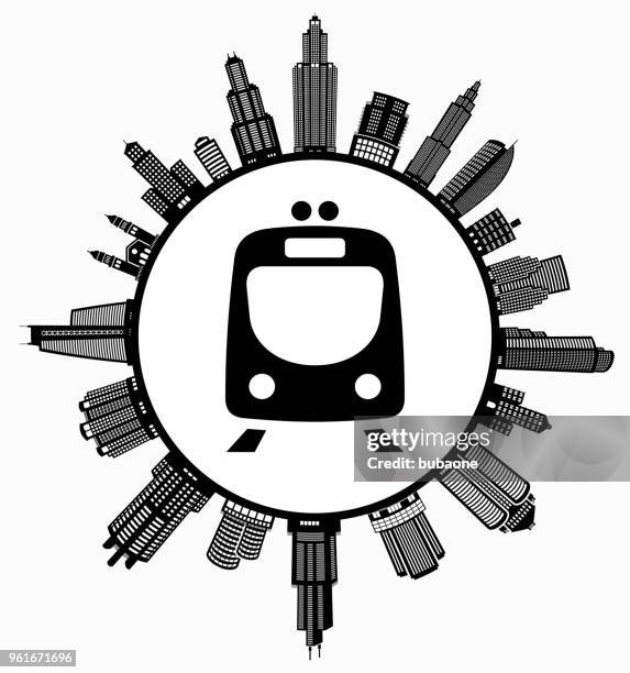 train on modern cityscape skyline background - train window view stock illustrations
