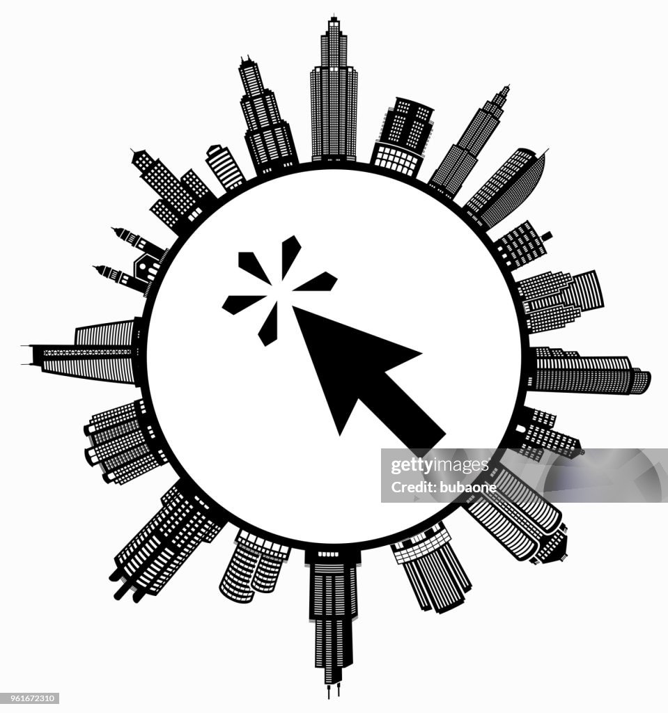 Modern Click Mouse Click On Modern Cityscape Skyline Background High-Res Vector ...