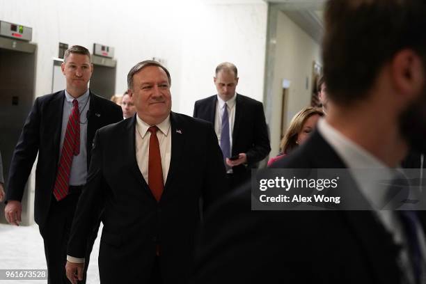Secretary of State Mike Pompeo arrives at the Rayburn House Office Building for a hearing before the House Foreign Affairs Committee May 23, 2018 on...