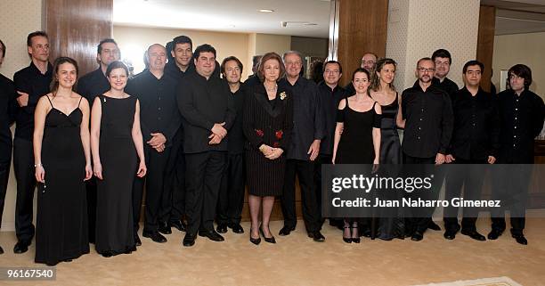 Spain´s Queen Sofia attends a classical music concert to celebrate the 25th anniversary of the 'Reina Sofia Chamber Orchestra' on January 25, 2010 in...