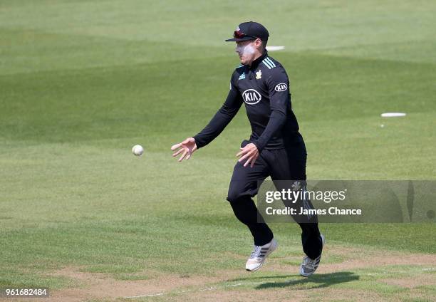 Rory Burns of Surrey fumbles a catch during the Royal London One-Day Cup match between Surrey and Gloucestershire at The Kia Oval on May 23, 2018 in...