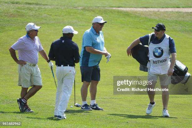 Cricketers Sir Ian Botham, Brain Lara and Ian Botham during the Pro Am for the BMW PGA Championship at Wentworth on May 23, 2018 in Virginia Water,...