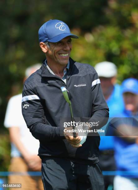 Ex-footballer Gianfranco Zola smiles during the BMW PGA Championship Pro Am tournament at Wentworth on May 23, 2018 in Virginia Water, England.