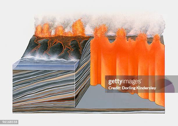 cross section illustration of basaltic volcano - basalt stock-grafiken, -clipart, -cartoons und -symbole