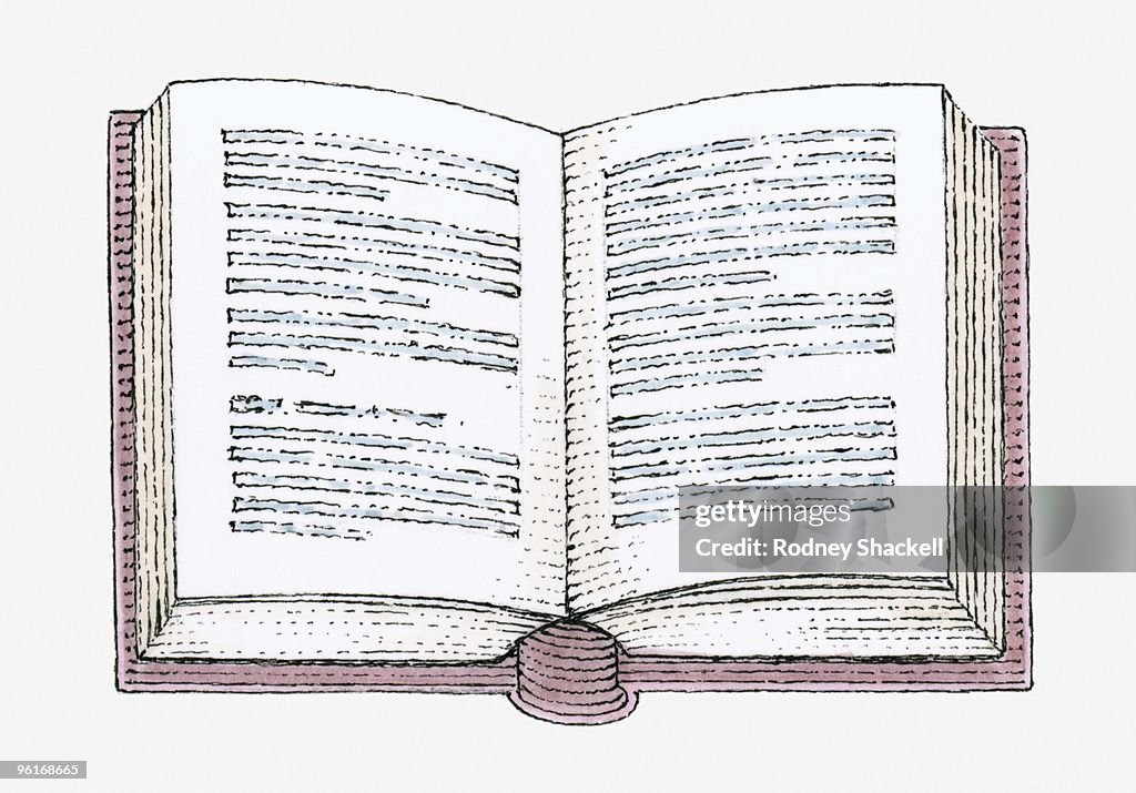 Illustration of open book showing text on pages
