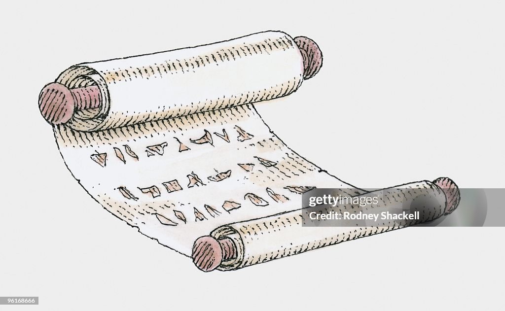 Illustration of hieroglyphics on ancient scroll