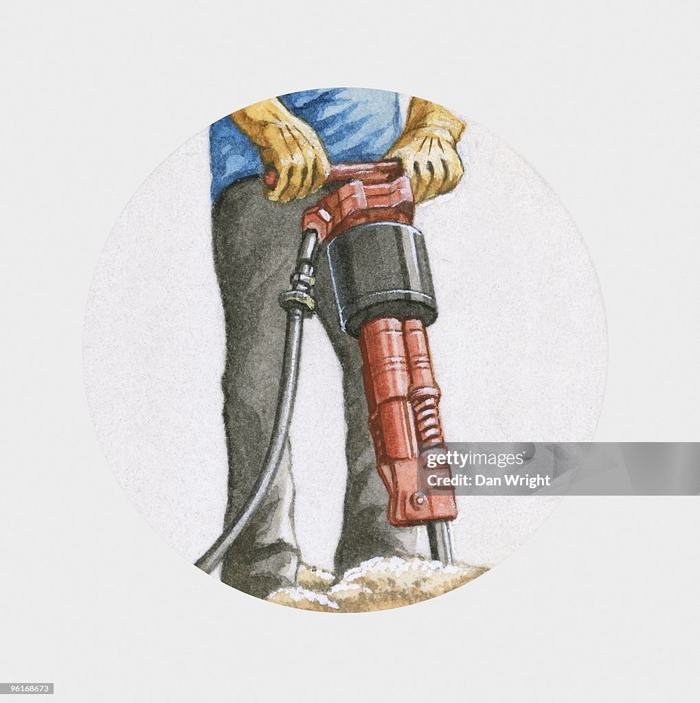 Illustration of man using pneumatic drill