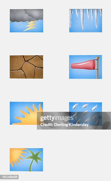 sequence of illustrations showing various types of weather - windsock stock illustrations