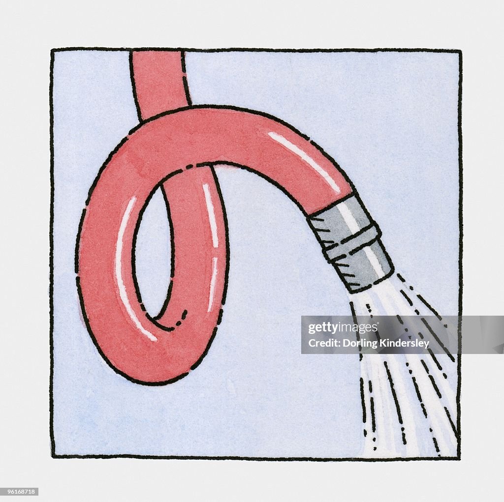 Illustration of red hose and running water