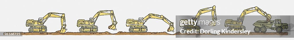 Sequence of illustrations of earth mover