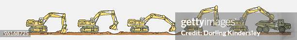 sequence of illustrations of earth mover - ink and brush stock pictures, royalty-free photos & images