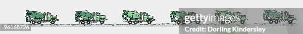 sequence of illustrations of cement mixers - tinta y pincel fotografías e imágenes de stock