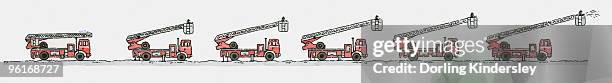 sequence of illustrations of ladder moving up on top of fire engine - peinture à l’encre de chine photos et images de collection