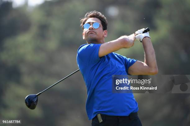 Luke Pasqualino tees off during the Pro Am for the BMW PGA Championship at Wentworth on May 23, 2018 in Virginia Water, England.