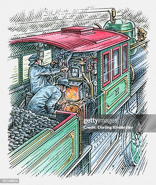 ilustraciones, imágenes clip art, dibujos animados e iconos de stock de ilustración de hombre hacia el tren como otro stokes el motor - tinta y pincel