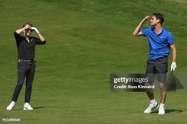 Luke Pasqualino reacts during the Pro Am for the BMW PGA Championship at Wentworth on May 23, 2018 in Virginia Water, England.