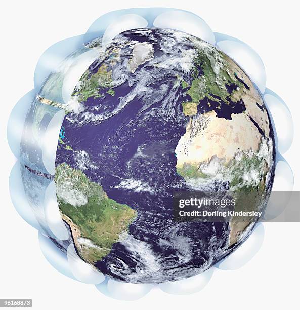 illustration of the earth with surrounding troposphere - troposphere stock illustrations