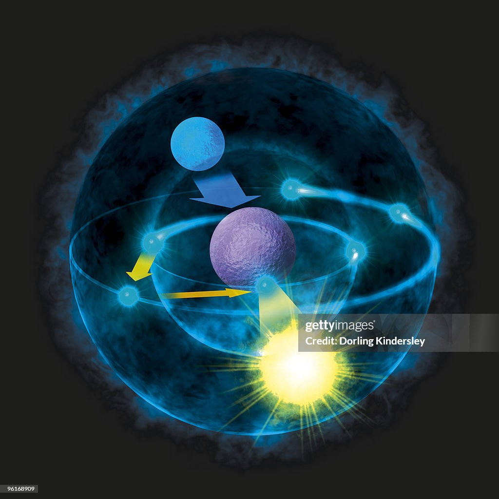 Illustration of how atoms emit light, based on Bohr model