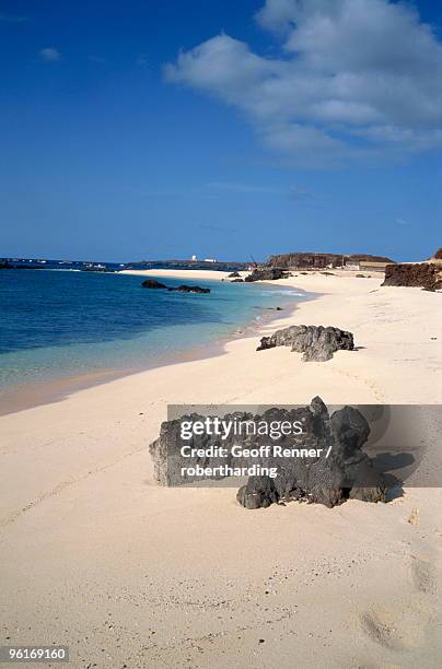 rocks and sand on the beach at georgetown on ascension island, mid atlantic - ascension stock-fotos und bilder