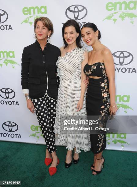 Actresses Wendie Malick, Perrey Reeves and Emmanuelle Chriqui arrive for the 28th Annual EMA Awards Ceremony held at Montage Beverly Hills on May 22,...
