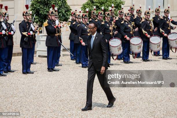 The President of the Republic of Rwanda, Paul Kagame arrives for a meeting with the french prisedent of the Republic Emmanuel Macron, at Elysee...