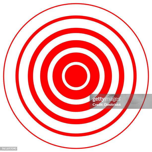 red radiation concentric cirles on white background - radial symmetry stock illustrations