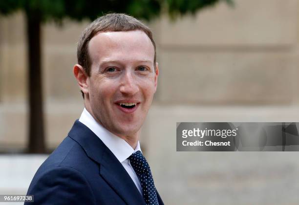 Facebook CEO Mark Zuckerberg leaves the Elysee Presidential Palace after the "Tech for Good" Summit on May 23, 2018 in Paris, France. Tech for Good...