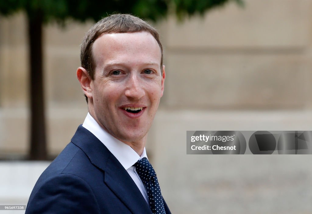 French President Emmanuel Macron Receives Members of "Tech For Good" At ELysee Palace In Paris